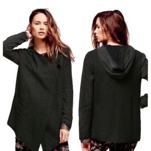 Free People Black Wool Jacket Hoodie Sweatshirt Coat Asymmetrical (S)